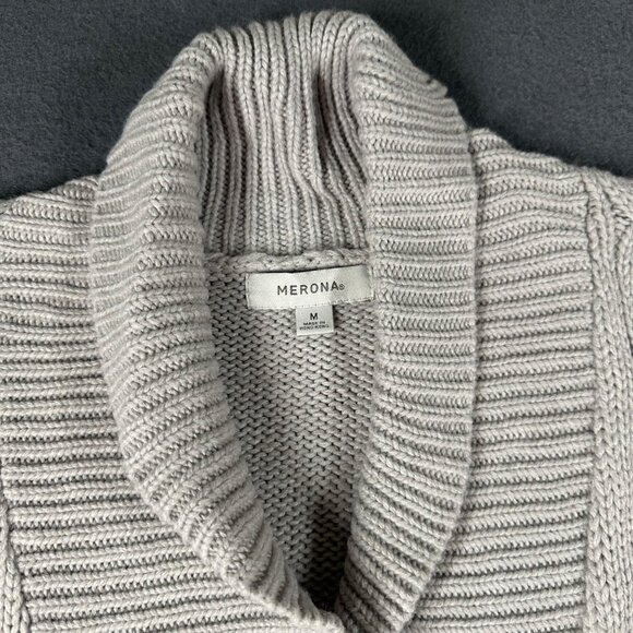 Merona M Cable Knit Sleeveless Cardigan Shawl Collar Button Front Light Gray - Picture 2 of 6